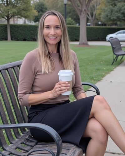 Katy coffee on a bench (3) portrait